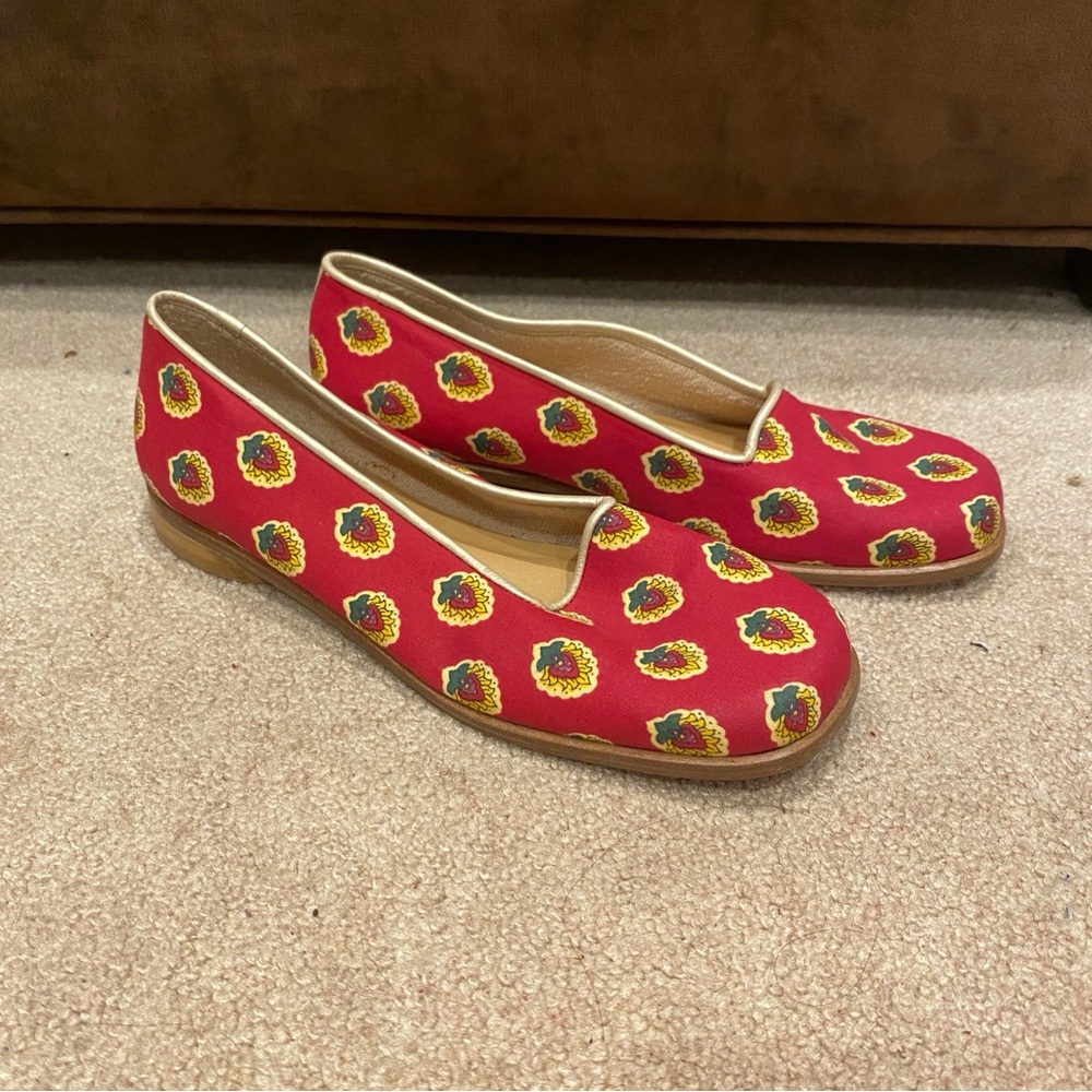 Vintage Moods Paul Mayer Flats Floral Red Bow Slip On Made in Spain Women Size 7